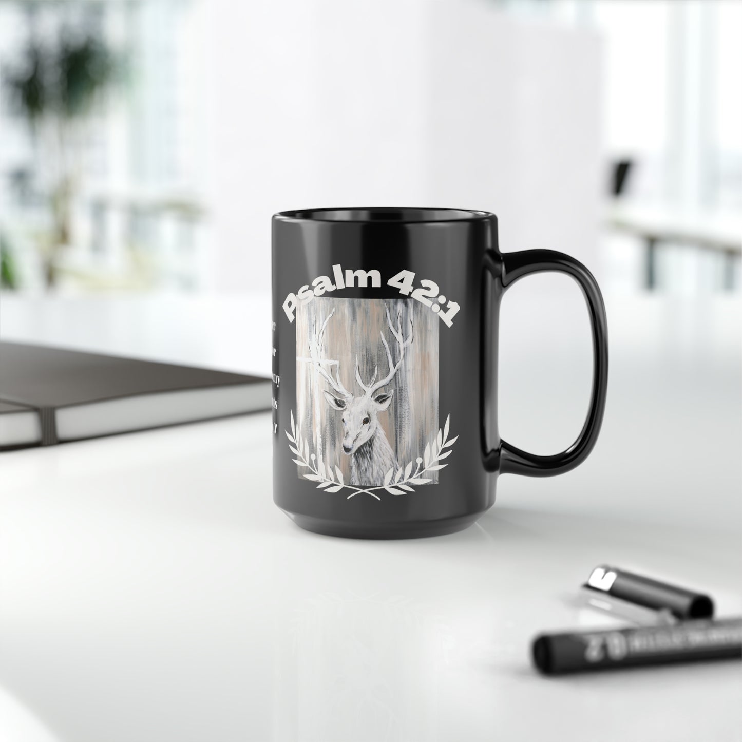 Black Mug, 15oz~Deer