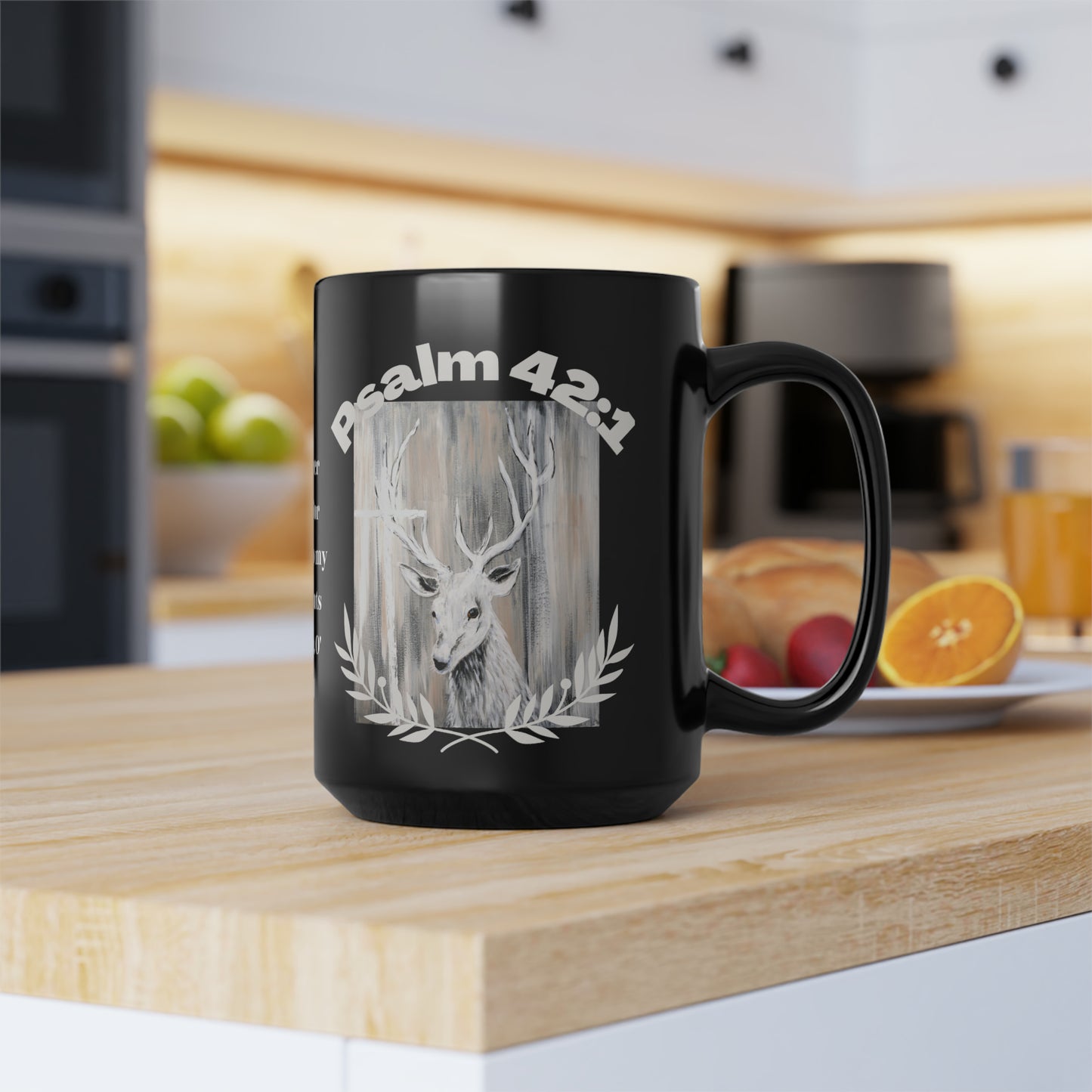 Black Mug, 15oz~Deer