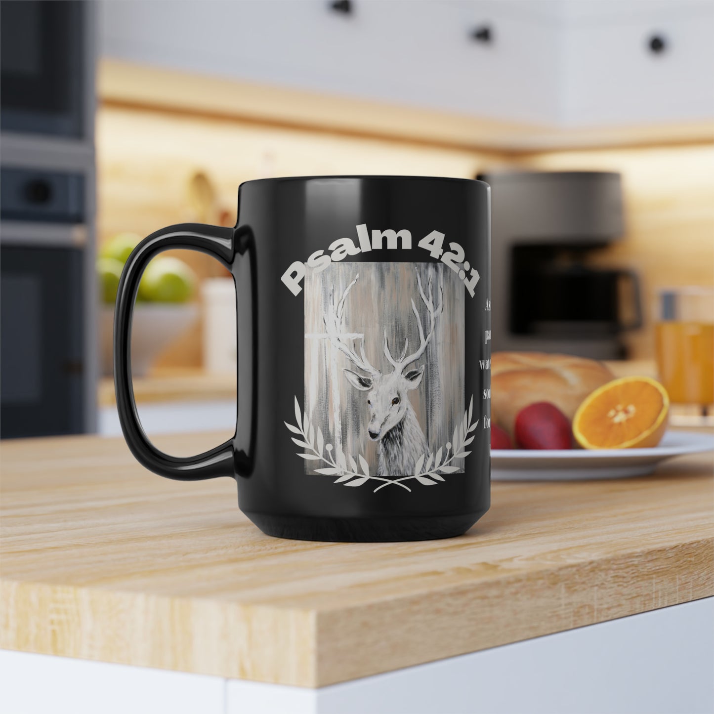 Black Mug, 15oz~Deer